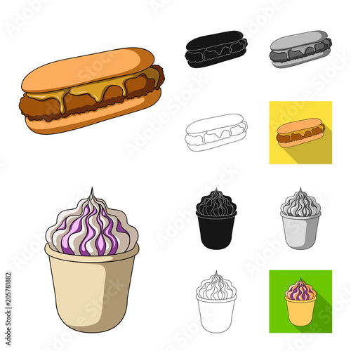 Fast food cartoon,black,flat,monochrome,outline icons in set collection for design.Food from semi-finished products vector symbol stock web illustration.