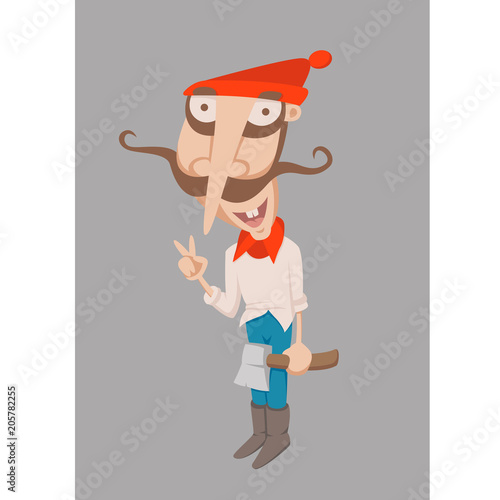 cartoon cheerful   lumberjack with an ax in his hand flat