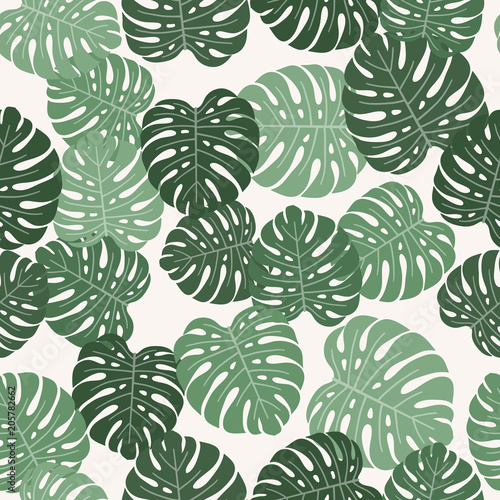 Tropical background with monstera leaves. Seamless floral pattern. Summer vector illustration
