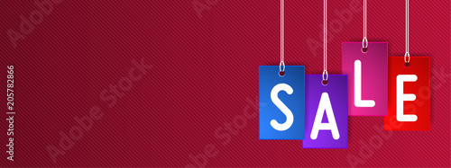 Hanging sale stickers header. Sale hanging concept for special offer.