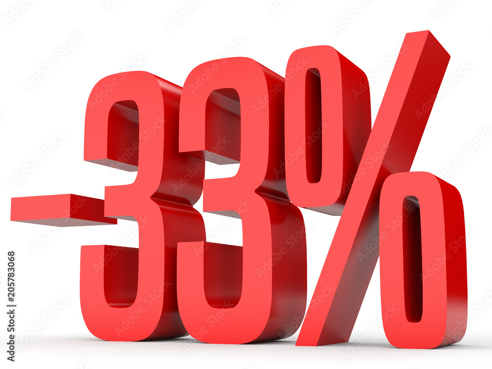 Minus thirty three percent. Discount 33 %. Minus thirty three percent. Discount 33 %.