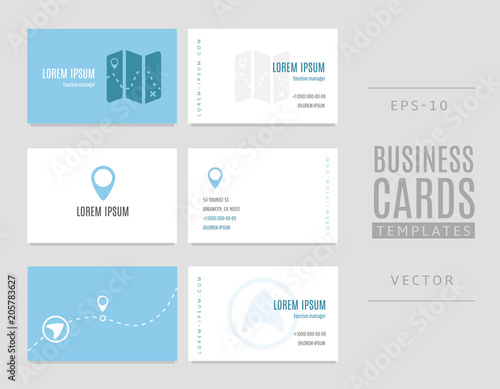 Set of business cards for travelers, travel companies and managers.