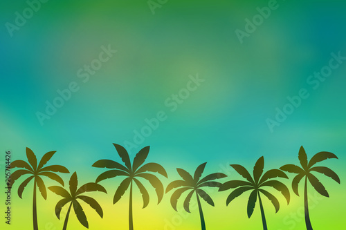 Summer sunset - multicoloured background with palms. Vector.