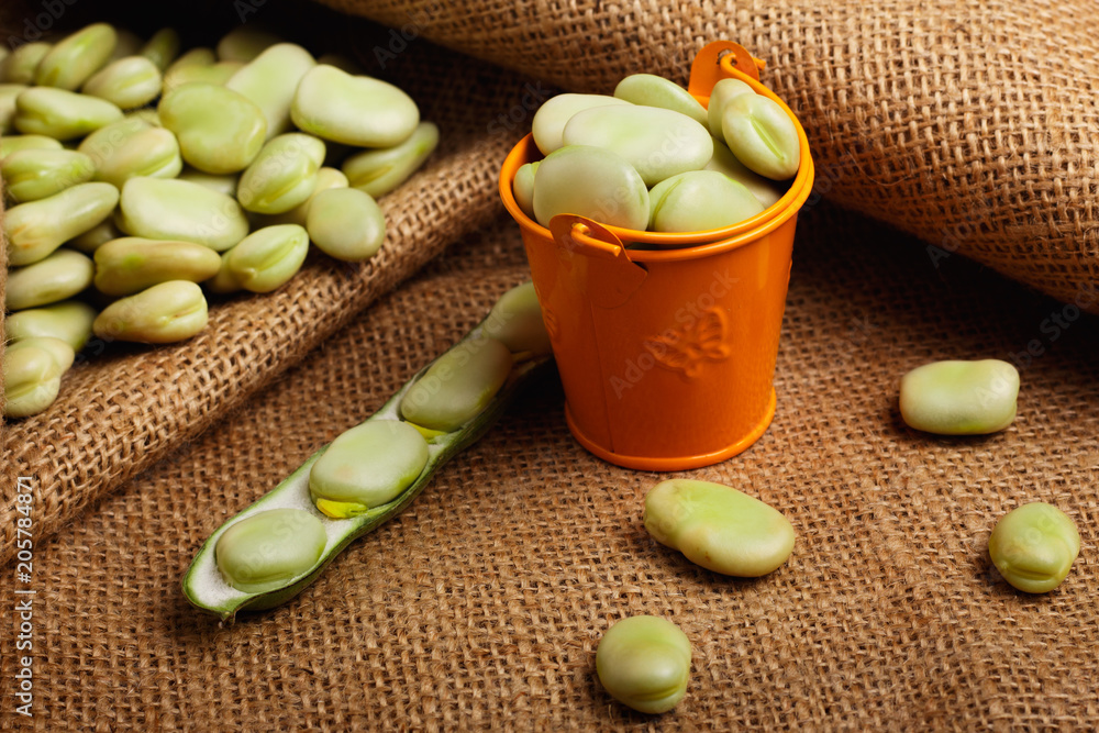 fresh broad beans on a rustic background fresh broad beans on a rustic background