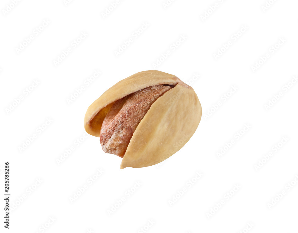 one pistachio nut ajar split shell isolated on white background with clipping path one pistachio nut ajar split shell isolated on white background with clipping path