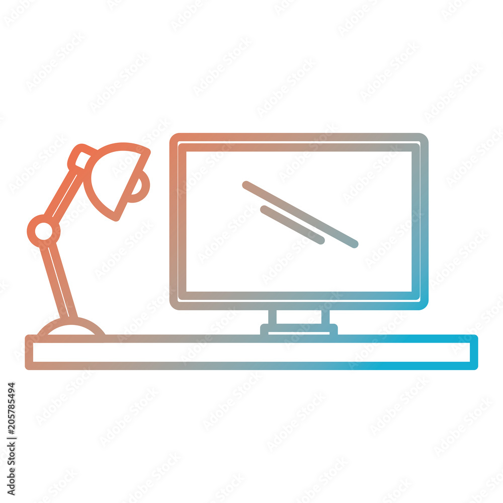 office desk with computer and lamp vector illustration design office desk with computer and lamp vector illustration design