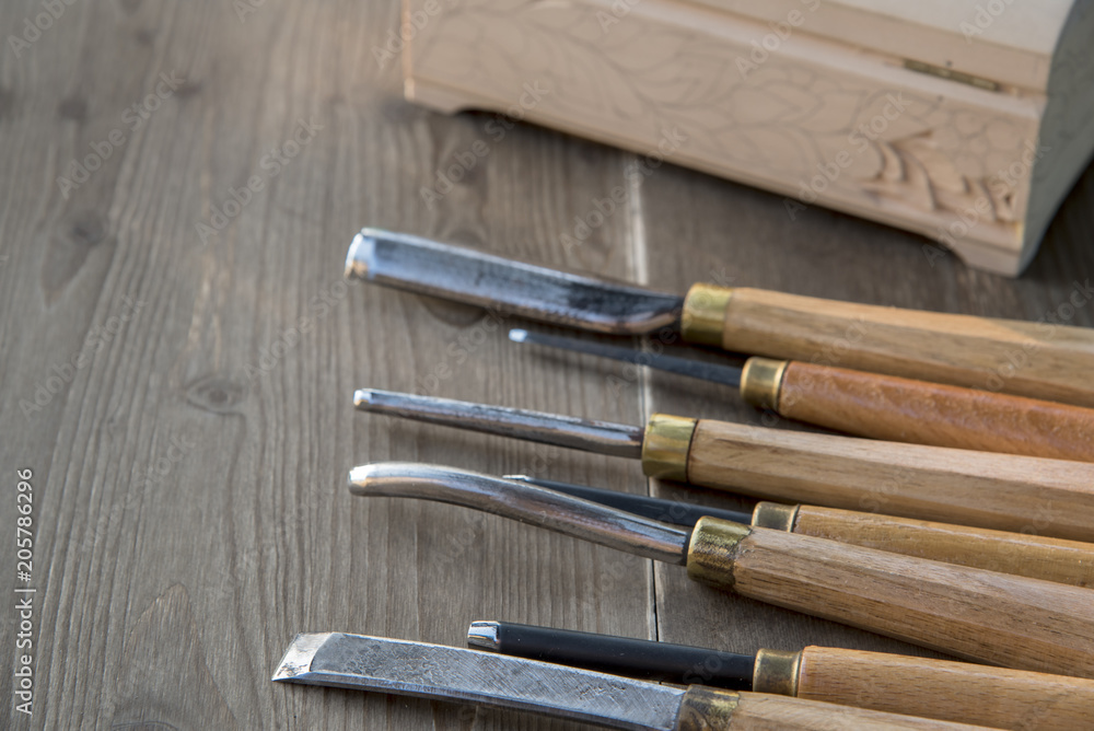 Fototapeta premium Cutters for wood processing on the table.