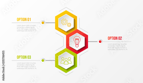 Template of infographic with colourful hexagonal icons. Vector.