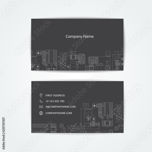 Engineering business card. Engineering drawings. vector illustration.