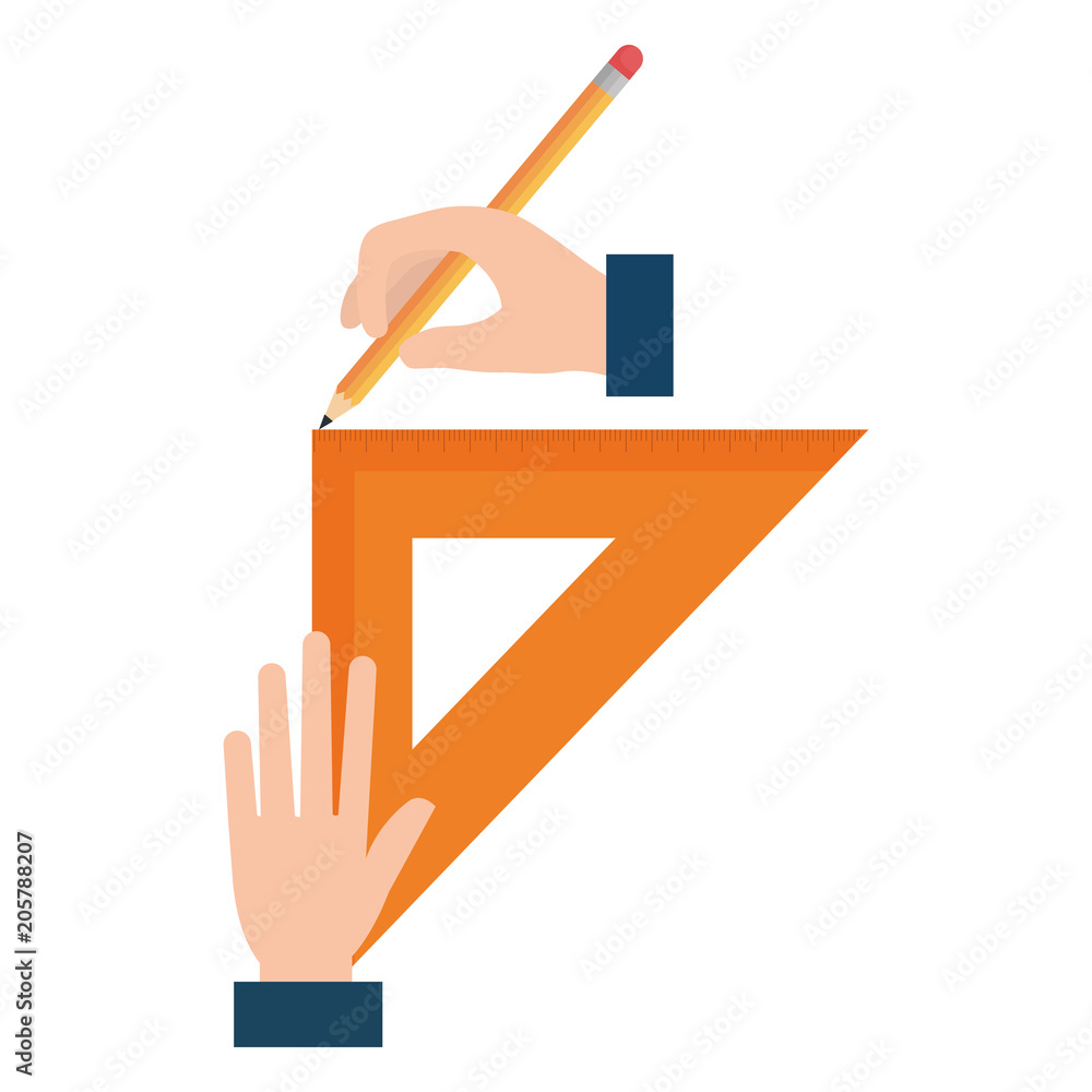 hands drawing with triangular geometric rule school vector illustration design hands drawing with triangular geometric rule school vector illustration design