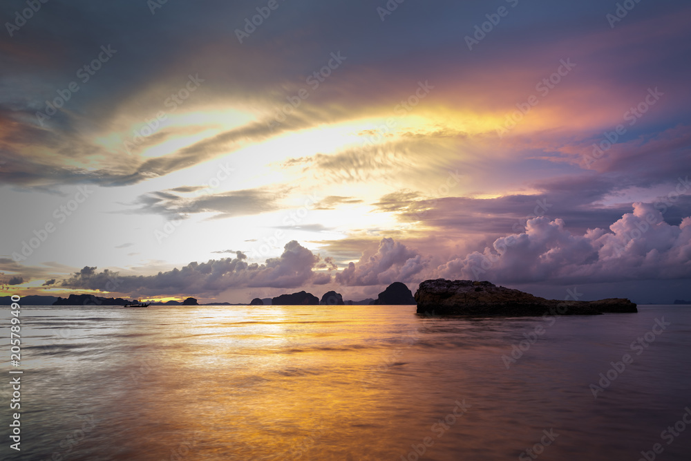 Dramatic sunset at Ao Nang Beach, Krabi, Thailand