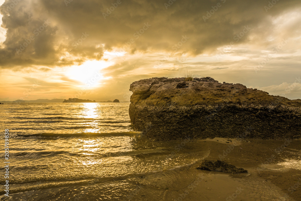 Brown sunset at Ao Nang Beach, Krabi, Thailand