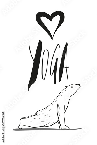 funny yoga with polar bear, fitness white bears, yoga poses, Surya Namaskara meditation. Ashtanga vinyasa yoga poses