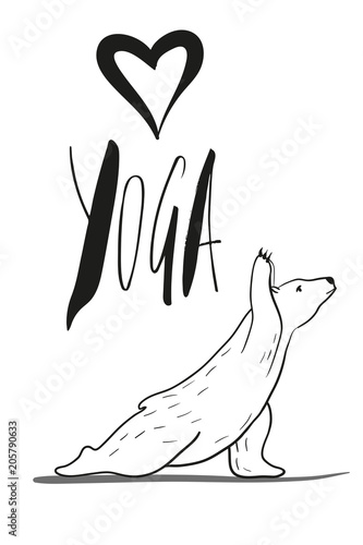 funny yoga with polar bear, fitness white bears, yoga poses, Surya Namaskara meditation. Ashtanga vinyasa yoga poses