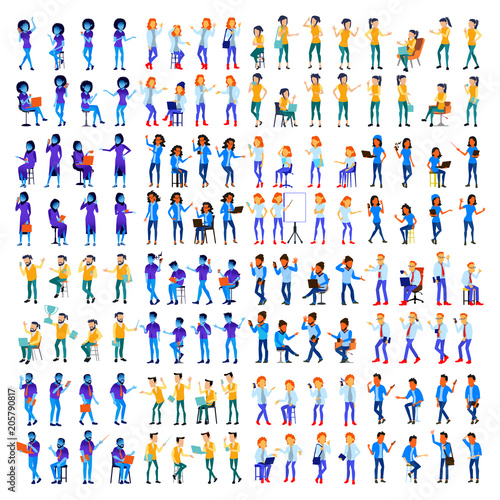 People Set Vector. Man, Woman. Modern Gradient Colors. People Different Poses. Creative People. Design Element. Office Person. Isolated Flat Illustration