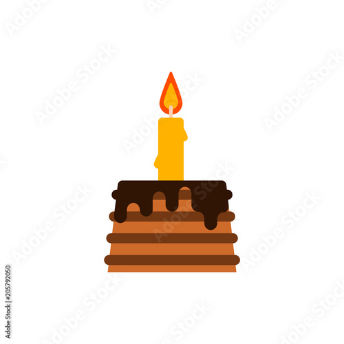 A cake with a candle. Minimalism. Flat style.