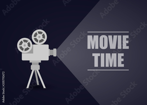 Retro movie projector on a blue background.