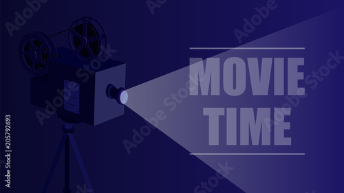 Retro movie projector on a black background.