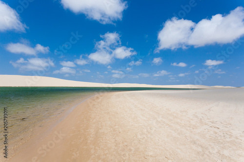 Fototapeta Naklejka Na Ścianę i Meble -  White sand dunes panorama from Lencois Maranhenses National Park, Brazil.
