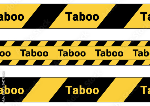 Caution tape, ribbons with the word taboo. Vector illustration of danger taboo tapes.