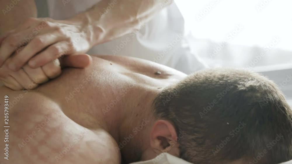 Close up view of sports massage for athlete in beauty studio. 4K Close up view of sports massage for athlete in beauty studio. 4K