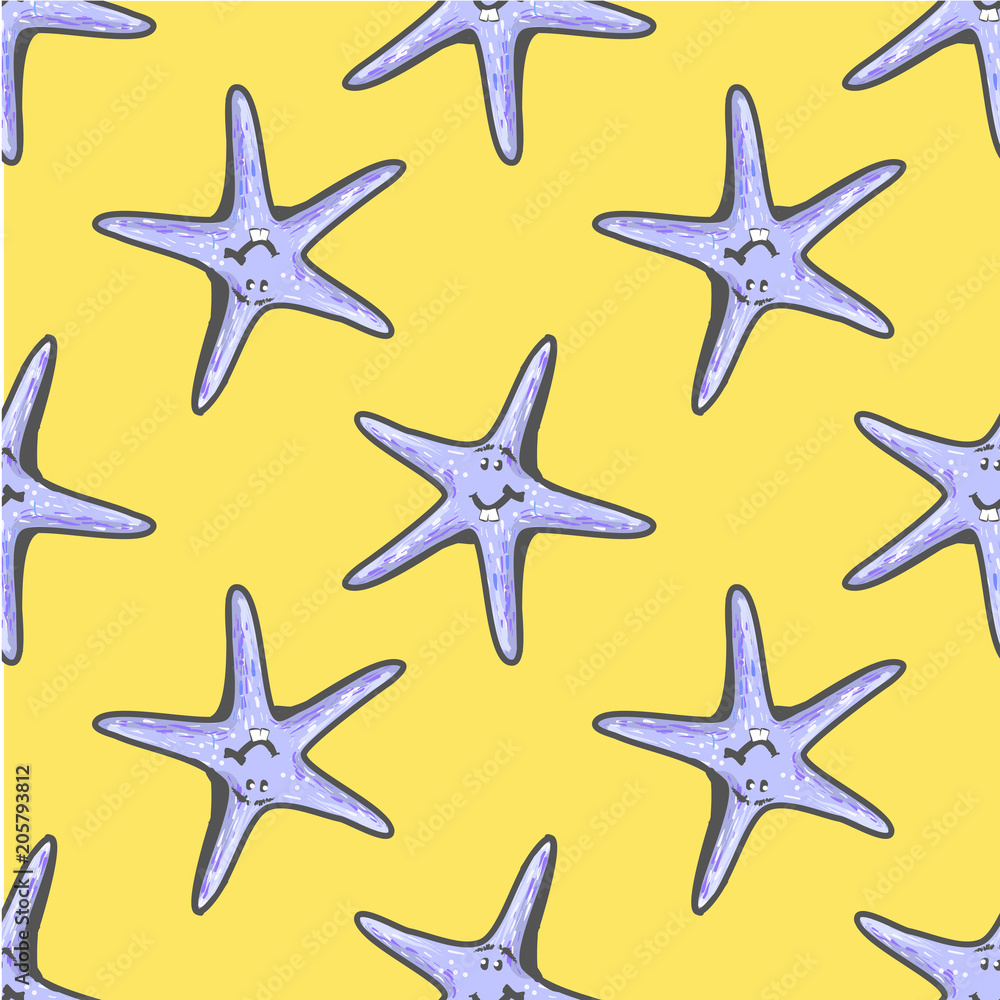 Exotic starfishes colorful seamless pattern. Blue summer endless texture for textile or web site background Vector illustration Exotic starfishes colorful seamless pattern. Blue summer endless texture for textile or web site background Vector illustration