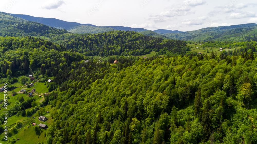 Aerial view of beautiful Carpathian mountains in summer.