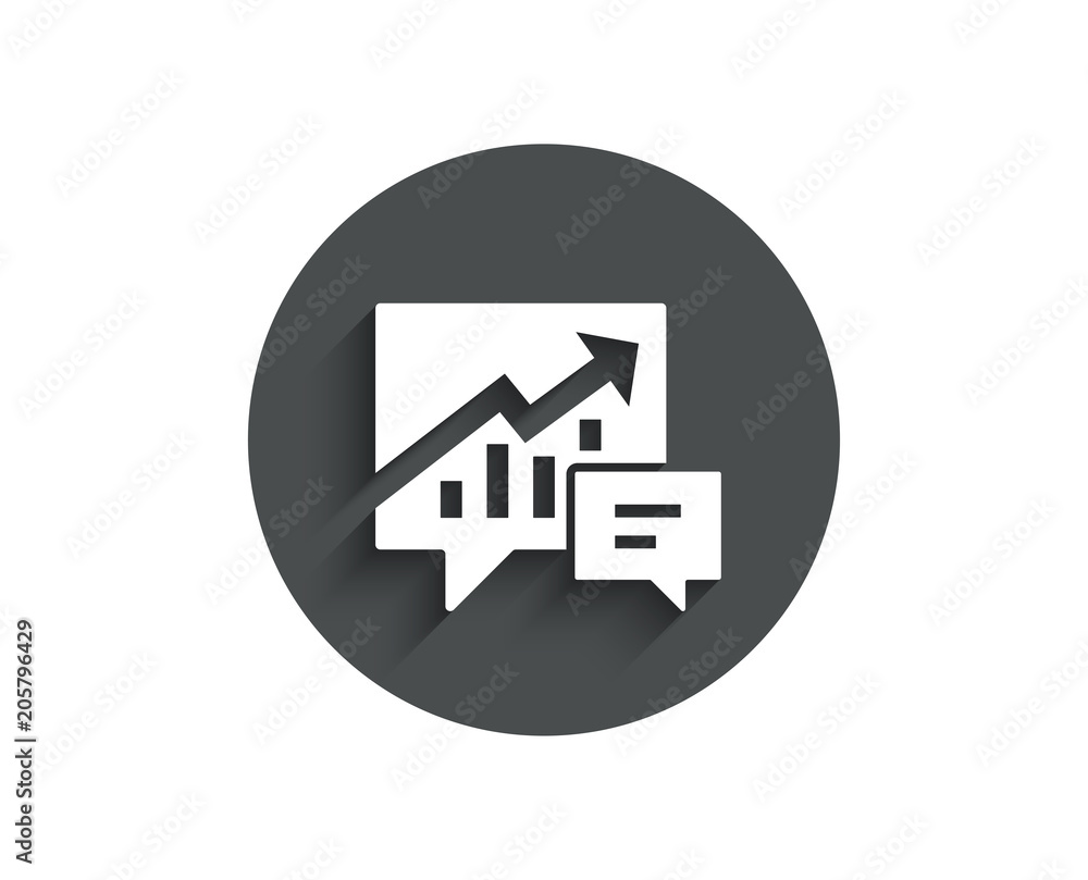 Chart simple icon. Report graph or Sales growth sign in speech bubble. Analysis and Statistics data symbol. Circle flat button with shadow. Vector Chart simple icon. Report graph or Sales growth sign in speech bubble. Analysis and Statistics data symbol. Circle flat button with shadow. Vector
