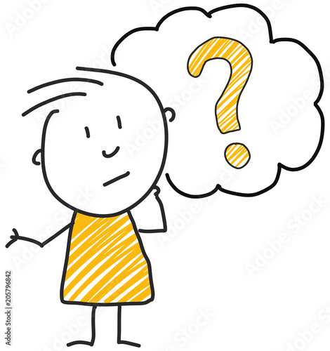 stick man standing and thinking bubble expression illustration yellow question mark