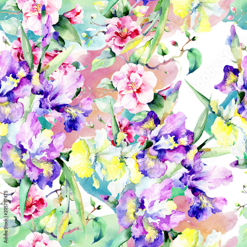 Colorful bouquet. Seamless background pattern. Fabric wallpaper print texture. Aquarelle wildflower for background  texture  wrapper pattern  frame or border.