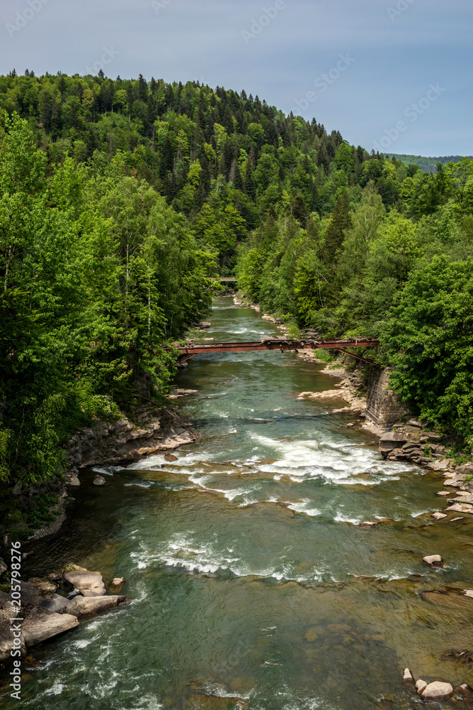 Aerial view of mountain river in summer. Aerial view of mountain river in summer.