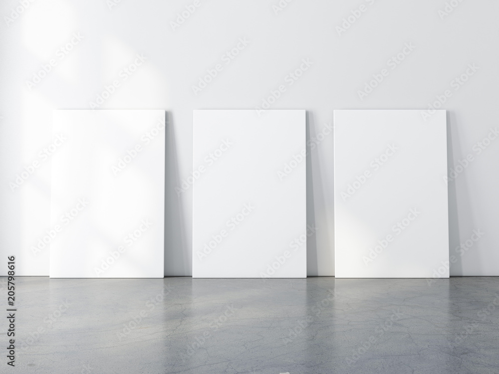 Three canvas mockups on the floor Three canvas mockups on the floor