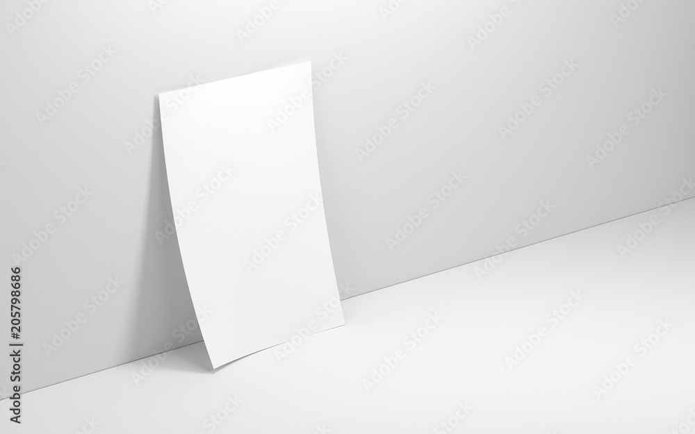 Naklejka premium White sheet of paper Mockup standing against the wall, invitation
