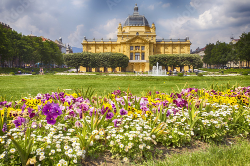 King Tomislav park in Zagreb - fountain and art pavillion photo