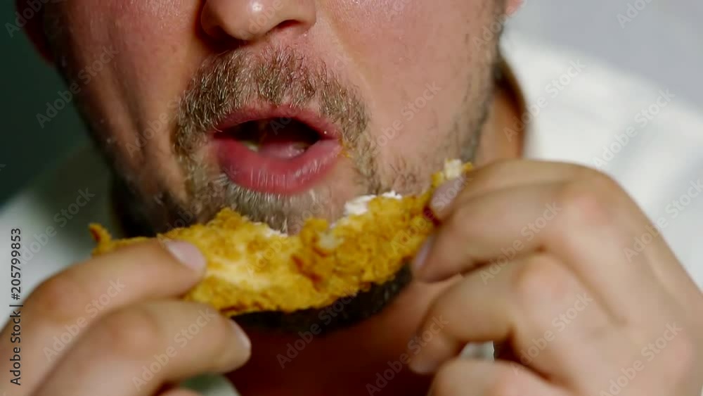 Close up shot of a guy finishing chicken nugget, Close up shot of a guy finishing chicken nugget,