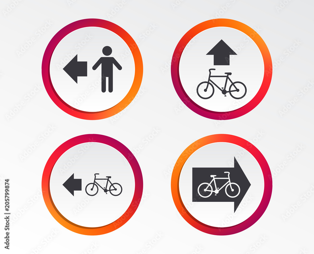 Pedestrian road icon. Bicycle path trail sign. Cycle path. Arrow symbol. Infographic design buttons. Circle templates. Vector Pedestrian road icon. Bicycle path trail sign. Cycle path. Arrow symbol. Infographic design buttons. Circle templates. Vector