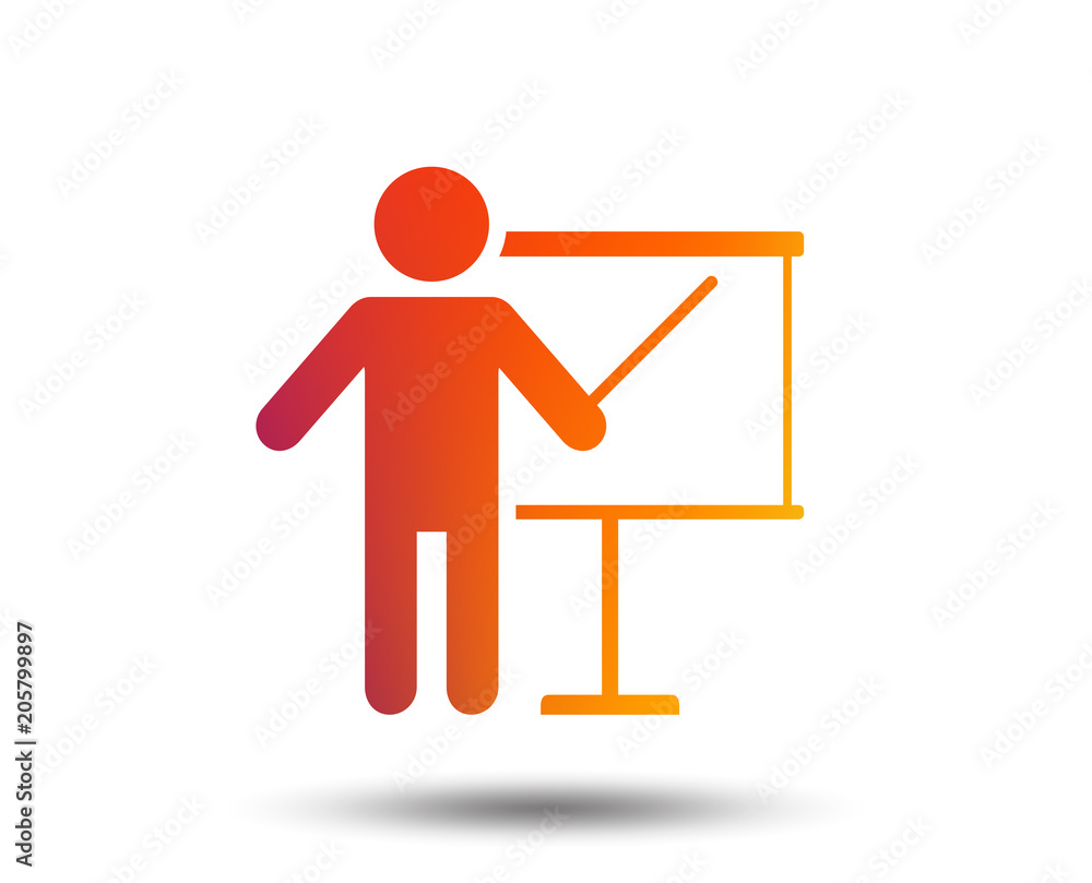 Presentation sign icon. Man standing with pointer. Blank empty billboard symbol. Blurred gradient design element. Vivid graphic flat icon. Vector Presentation sign icon. Man standing with pointer. Blank empty billboard symbol. Blurred gradient design element. Vivid graphic flat icon. Vector
