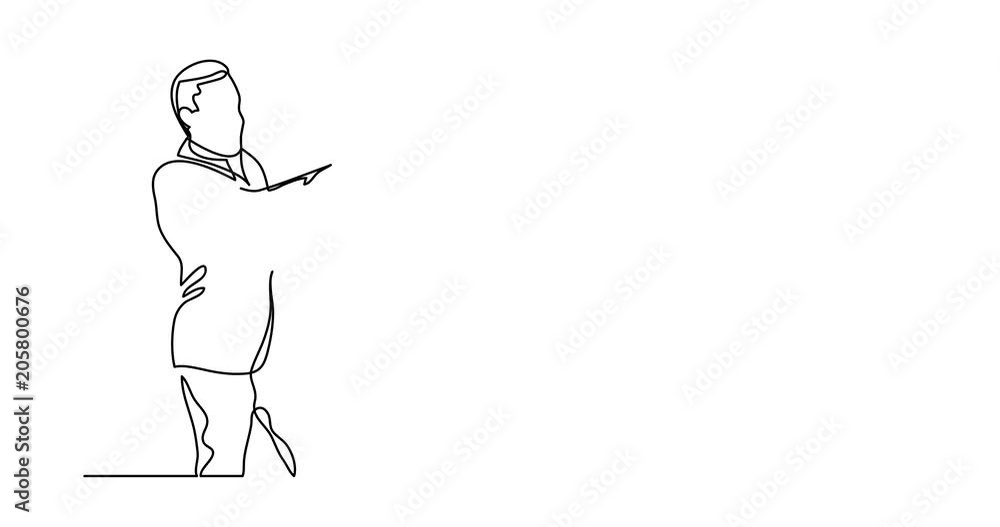 Self drawing animation of man pointing - continuous line drawing Self drawing animation of man pointing - continuous line drawing