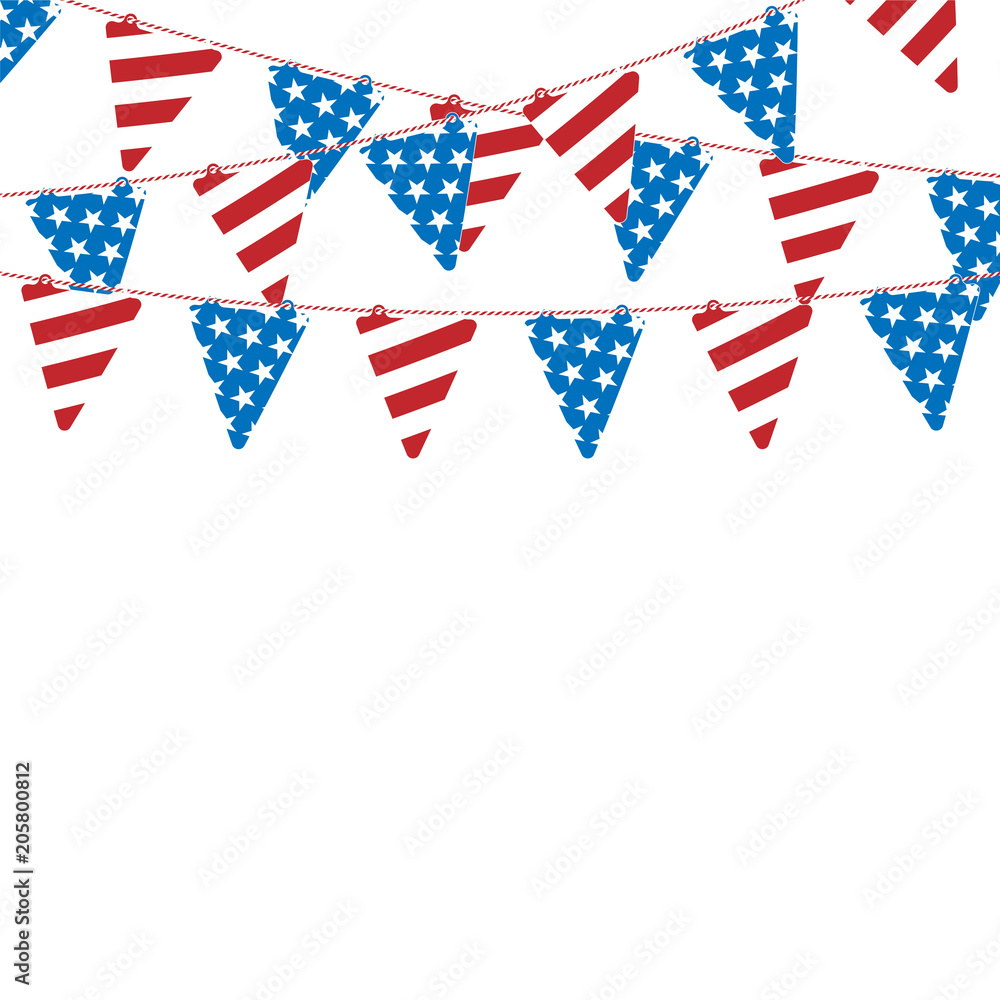 America triangle flag garland on white background. Vector illust America triangle flag garland on white background. Vector illust