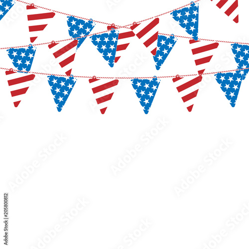 America triangle flag garland on white background. Vector illust