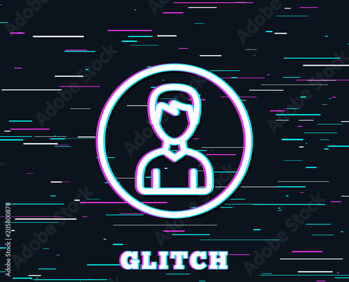 Glitch effect. User line icon. Profile Avatar sign. Male Person silhouette symbol. Background with colored lines. Vector
