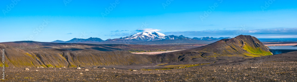 Panoramic view of beautiful colorful Icelandic landscape, Snaefells peak, Iceland