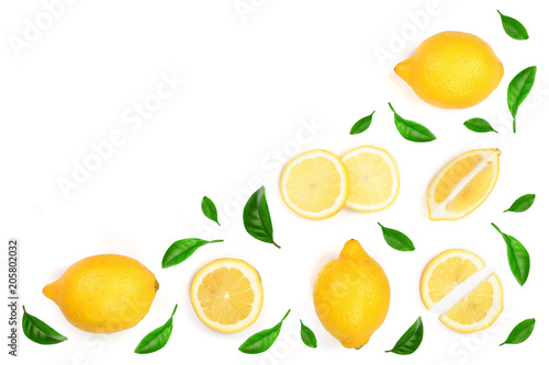 Wallpaper Mural Lemon decorated with green leaves isolated on white background with copy space for your text. . Top view. Flat lay Torontodigital.ca