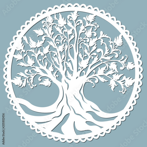 Laser cut, openwork christmas decoration, vector design. Laser cutting template tree. paper cutting. ball with lace pattern.