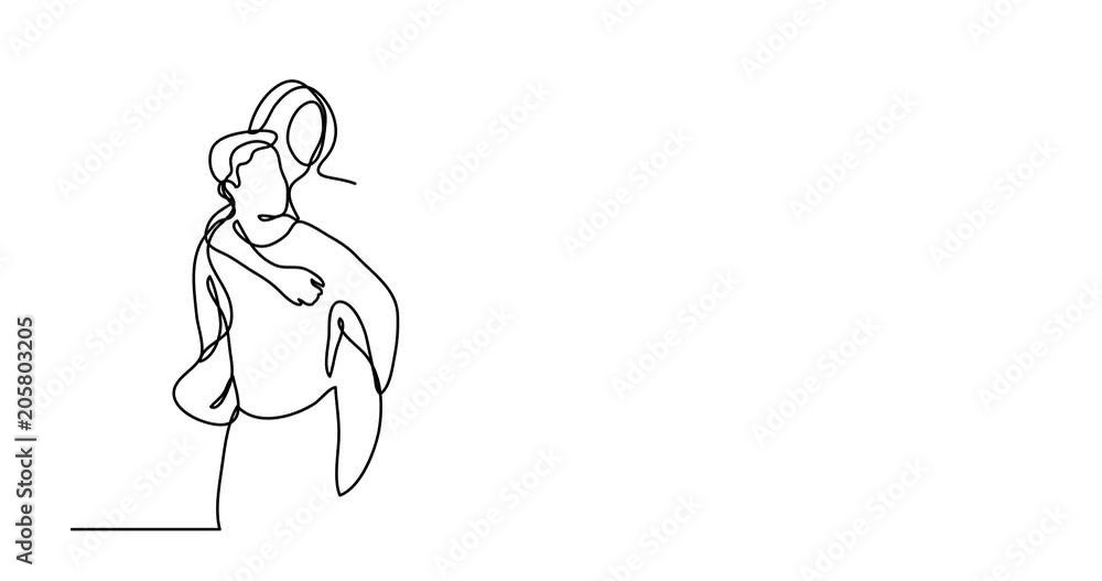 Self drawing animation of couple with balloons - continuous line drawing Self drawing animation of couple with balloons - continuous line drawing