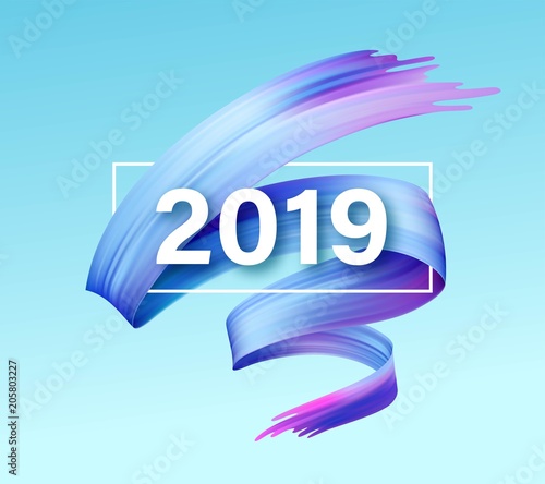 2019 New Year of a colorful brushstroke oil or acrylic paint design element. Vector illustration