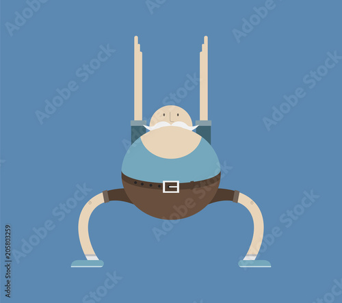 elderly man doing sports, morning exercises, vector image, flat design, cartoon character