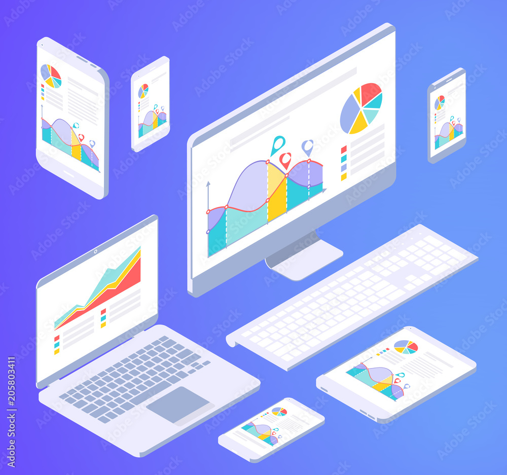 Isometric busines office elements Isometric busines office elements