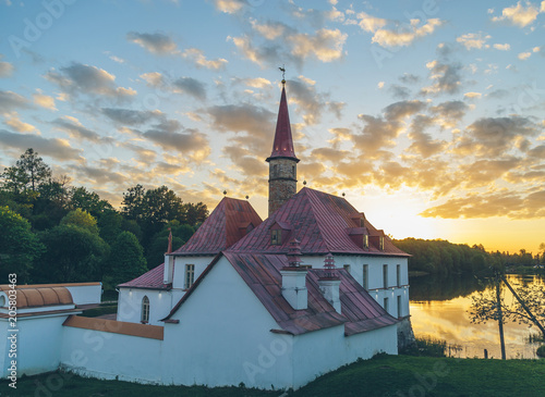 Priory Palace in Gatchina in the suburbs of St. Petersburg at sunset in the summer