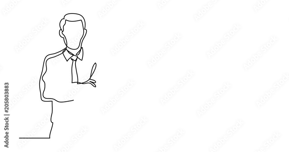 Self drawing animation of businessman standing crossing arms - continuous line drawing Self drawing animation of businessman standing crossing arms - continuous line drawing